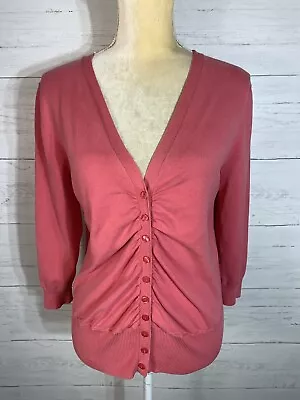 Mainbocher Silk Blend Ruched Cardigan Sweater  Button Front Pink Coral Size M • $20