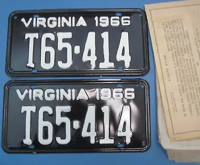 New Unused  Pair 1966 Virginia License Plates DMV Clear For Vintage Registration • $74.99