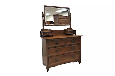Antique English Oak Dresser Chest Of Drawers With Beveled Mirror & 4 Drawers • $595