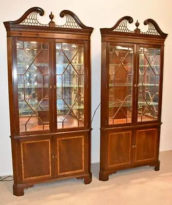 Pair Of Stickley Chippendale Style Corner Cabinets • $6900