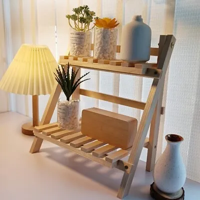 2-Tier Wooden Ladder Shelf Free-Standing Foldable Storage Rack For Home Decor • £10.99