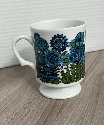 Vtg Blue Modern Flower Power Pedestal Mug MCM Irish Coffee Retro Mod Flower Cup • $12.99