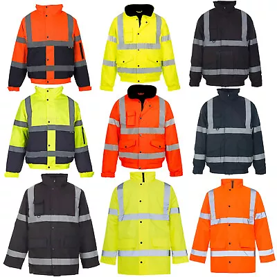 Hi Vis Jacket Waterproof Bomber Fleece Work Jackets Hi Viz Safety Lined Padded  • £9.99