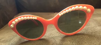 $59.99 • Buy Vintage Willson USA Made Cat-eye Sunglasses Pearls Flare Orange Coral Euc 50s 60