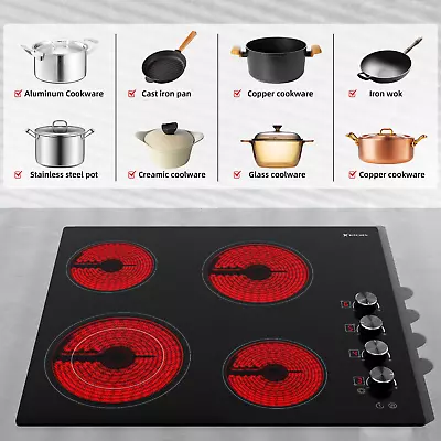 6700W Electric Radiant Cooktop 4Burner Built-In Ceramic Glass Stove Knob Control • $167.99