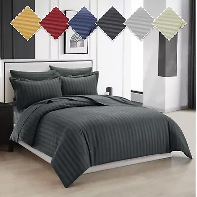 Satin Stripe Duvet Cover Set 400 Thread Count Egyptian Cotton Quilt Cover Double • £2.99