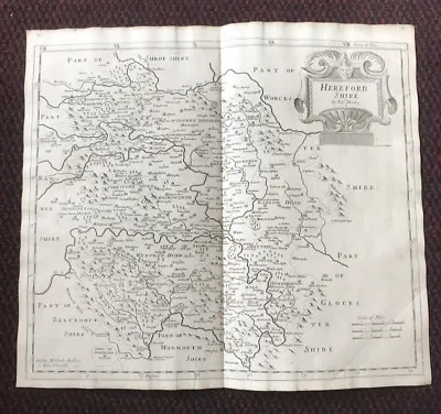 1695 COUNTY Of HEREFORDSHIRE Original English Antique Map  Robert Morden RARE  • £65