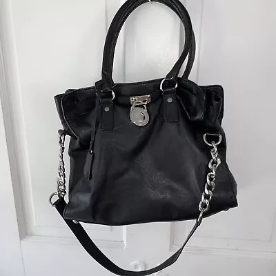 Michael Kors Hamilton Large Satchel Shoulder Bag Black Patent Leather  • $64.99