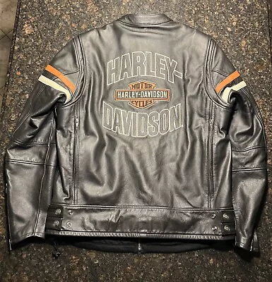 Vintage Harley Davidson Men’s Double Lined Leather Hooded Motorcycle Jacket (L) • $374.95