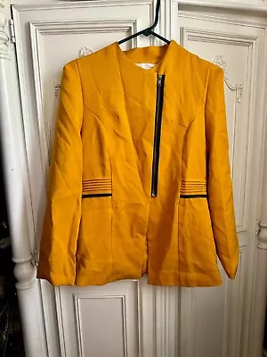 NWT Mustard Yellow Blazer W/ Black & Zipper Lined Accents Women's Size Medium • $22