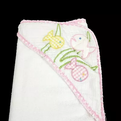 3 Martha's Embroidered Fish Pink Gingham Hooded Baby Bathing Towel Made In USA • $12.99