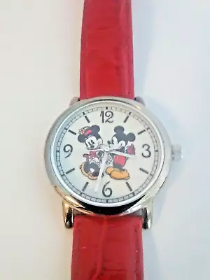 Disney Parks Mickey & Minnie Mouse Watch With Red Leather Band • $15.40