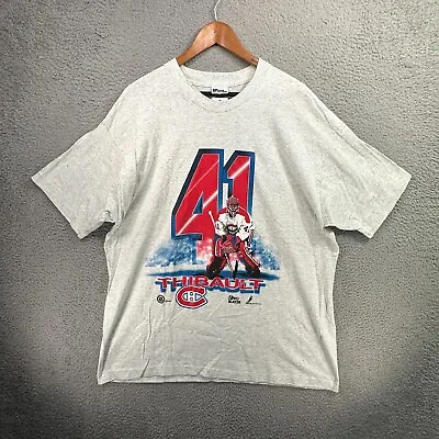 Vintage Jocelyn Thibault Canadiens Gray Pro Player Mens XL NHL Hockey T Shirt 96 • $47.99