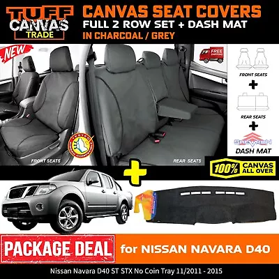 TUFF TRADE Canvas Seat Covers + DASH MAT For Nissan Navara D40 ST 11-15 1168 CH • $356.26