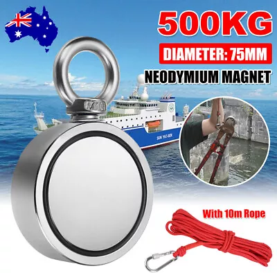 500KG Super Strong Neodymium Magnet Double Side Salvage Tool Treasure Fishing AU • $37.45