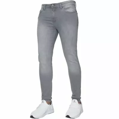 Ze Enzo Men's Skinny Jeans Slim Fit Super Stretch Denim Pants Grey UK 34S • £14