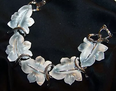 Vintage Enamel Fall Leaf Bracelet-White/Grey Estate Jewelry • $10.95