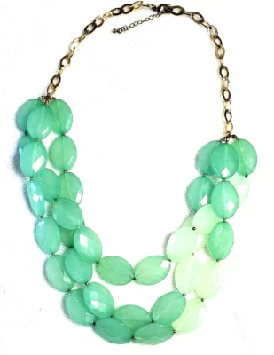 $17.97 • Buy Shades Of Green Bubble Necklace Triple Strand Gold Tone Chain Lobster Closure 26