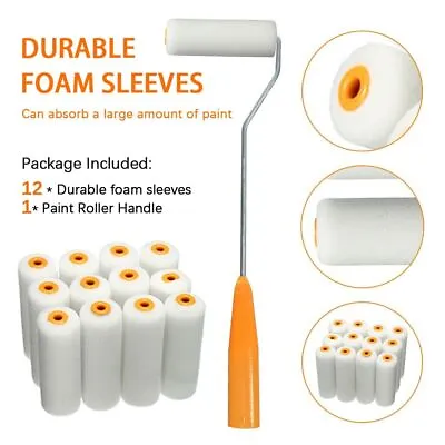 $12.18 • Buy 13Pcs/Set 100mm Paint Roller Brush & Handle Paint Foam Roller Covers Smooth Tool