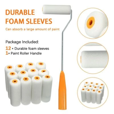 $13.11 • Buy 13Pcs/Set Paint Roller Brush & Handle Paint Foam Roller Covers Smooth Tool DIY