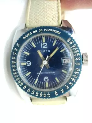 Vintage Timex Medical PULSOMETER Very Rare Blue Dial- Runs Great - Orig. Strap • $99.99