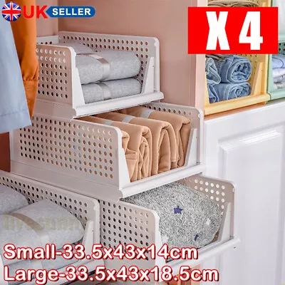 4x White Wardrobe Drawer Units Organizer Clothes Closet Stackable Storage Boxes • £29.45