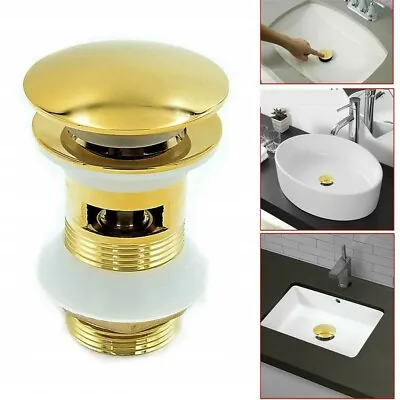 £22.99 • Buy Bathroom Basin Brass Waste Sink Pop Up Push Button Clack Plug Slotted Gold Shine
