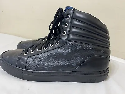 Mcm  Black Blue Logo Mcm High Top Leather Sneakers Men’s Us 8.5 Made In Italy • $175