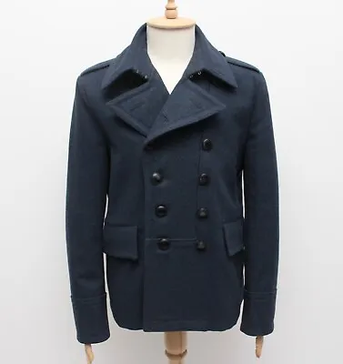 Men's BURBERRY BRIT Luxury Wool Pea Coat Double Breasted Overcoat XL L/XL RARE • $399