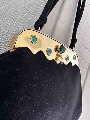 1950s Suede French Handbag Clutch Emerald Clasp Gold Hardware SAGAN • $99.99