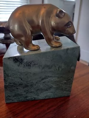 Wall Street Bear Brass Bookend  Heavy Green Marble Base Made In Taiwan  • $25