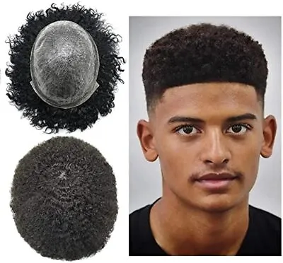 Afro Mens Toupee Full Poly Skin PU Injection  Afro Wave Human Hair Hand-woven • $159