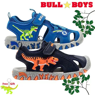 Bull Boys Light Up Dinosaur Sandals T-Rex Velociraptor Kids Beach Shoes Blue • £39.90