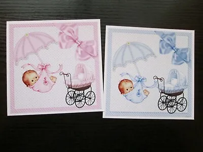 2 X CUTE BABY BOY/GIRL WITH A VINTAGE STYLE PRAM  Card Toppers • £1.30