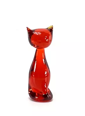 Viking Art Glass Cat Persimmon Orange 5.25  Mid Century Seated Figure-Excellent • $69
