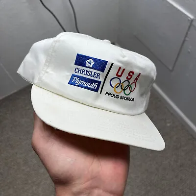 Vintage Chrystler Plymouth Racing Snapback Cap White 5-Panel Hat 80s Olympics • $18.97