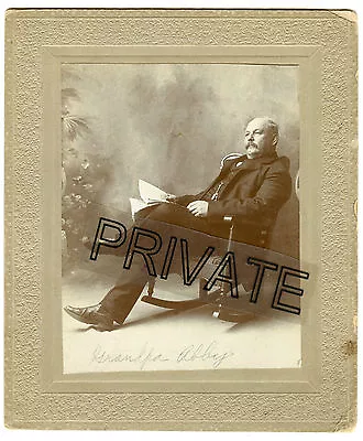 Antique Matted Photo -ABBY Family Man Sitting In Rocker W/Paper / Moustache G'pa • $12.60