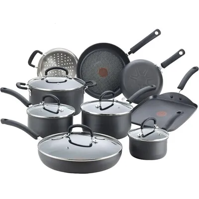 T-fal Ultimate Hard Anodized Nonstick Cookware Set 14 Piece Pots Pans Black NEW • $129.99