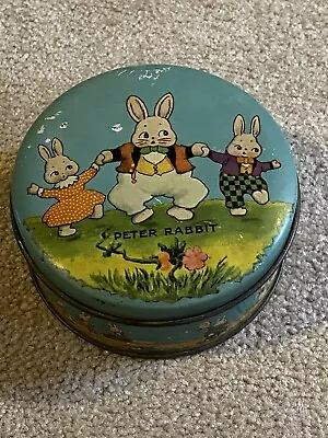Vintage Peter Rabbit Easter Greeting Tindeco Round Litho Candy Tin • $40