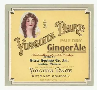 Vintage Virginia Dare Ginger Ale Soda Label By Silver Springs Co. In Madison Wi. • $4.69