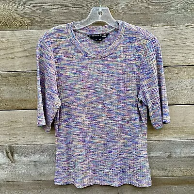 Veronica Beard Tee Womens M Larke Rob Knit Space Dye Short Elbow Sleeve Crew • $29.95