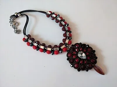 Red And Black Glass Beaded Necklace By Karma • £7.99