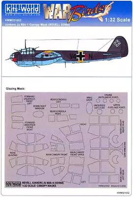 Kits World Decals 1/32 JUNKERS Ju-88A-4 CANOPY PAINT MASK Revell 03988 • $7.99