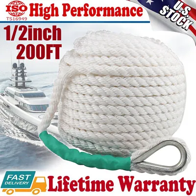 $46.59 • Buy 1/2inch 200FT Twisted 3 Strand Nylon Anchor Rope Braided Boat Line W/ Thimble