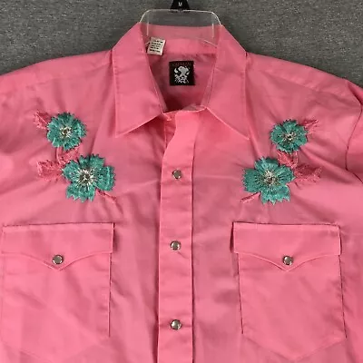 Vintage Karman Shirt Mens 17 34 Pearl Snap Embroidered Floral Western Cowboy • $38.79