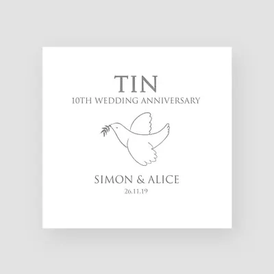 Handmade Personalised 10th Wedding Anniversary Card Tin Dove Traditional Cute • £3.85