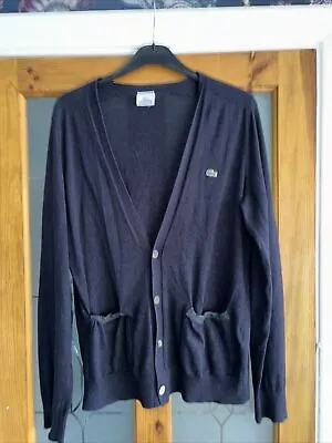 Lacoste Large Size5 Y-neck Cardigan Jumper Men’s Navy Blue Cotton/Cashmere Blend • £15