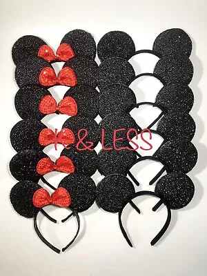 Minnie Mickey Mouse Ears Headbands 12 Pcs Black Red Bow Party Favors Birthday Sh • $14.90