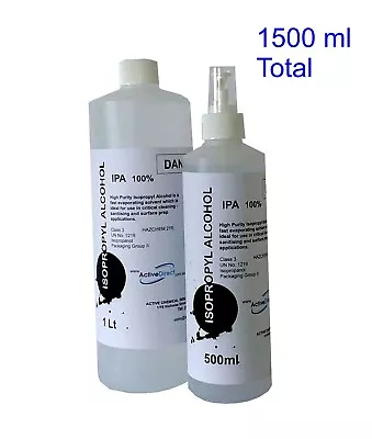 Isopropyl Alcohol 100% IPA Isopropanol 1.5L 1 Litre + 500ml Finger Sprayer  • $25.50