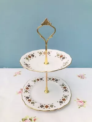 Colclough “Crispin” 2 Tier Mini Cake Stand Vintage Bone China 🌟 • £6.85